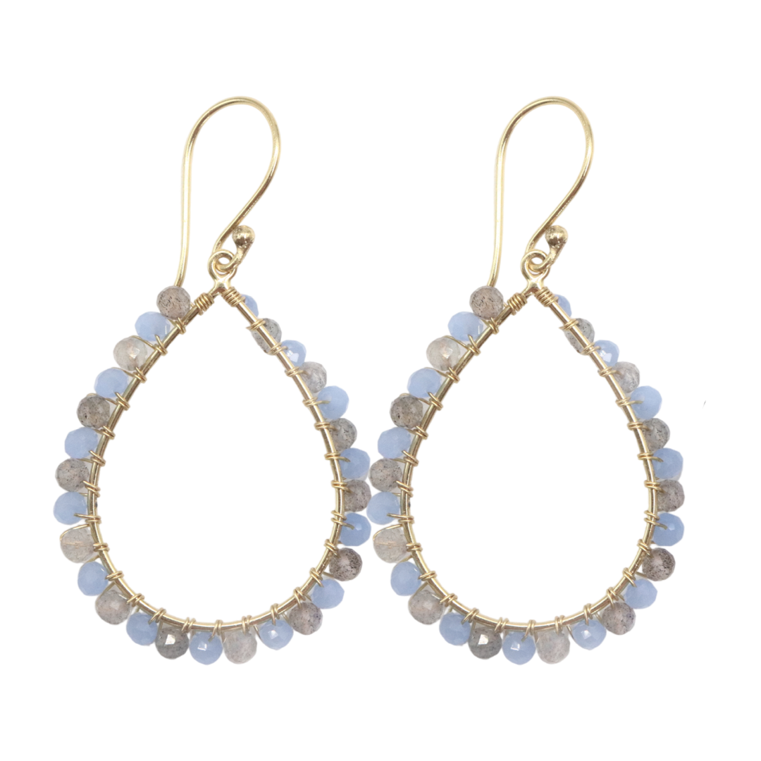 BEADED HOOPS - Labradorite and Blue Chalcedony