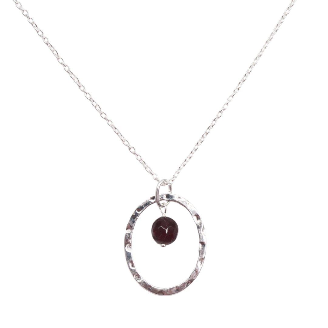 Necklace Silver Halo Gemstone - Garnet