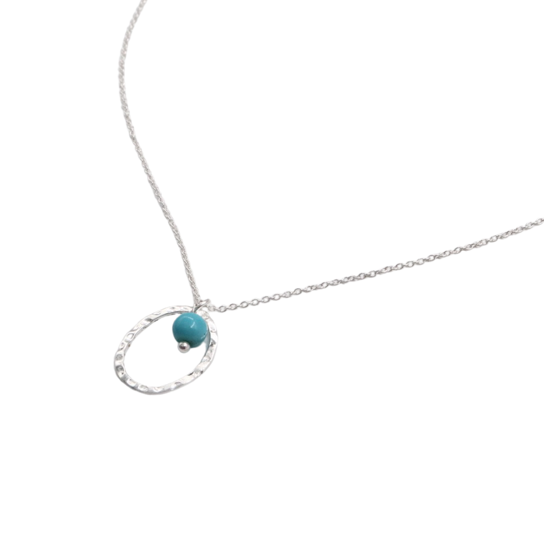 NECKLACE SILVER HALO GEMSTONE NECKLACE - Turquoise