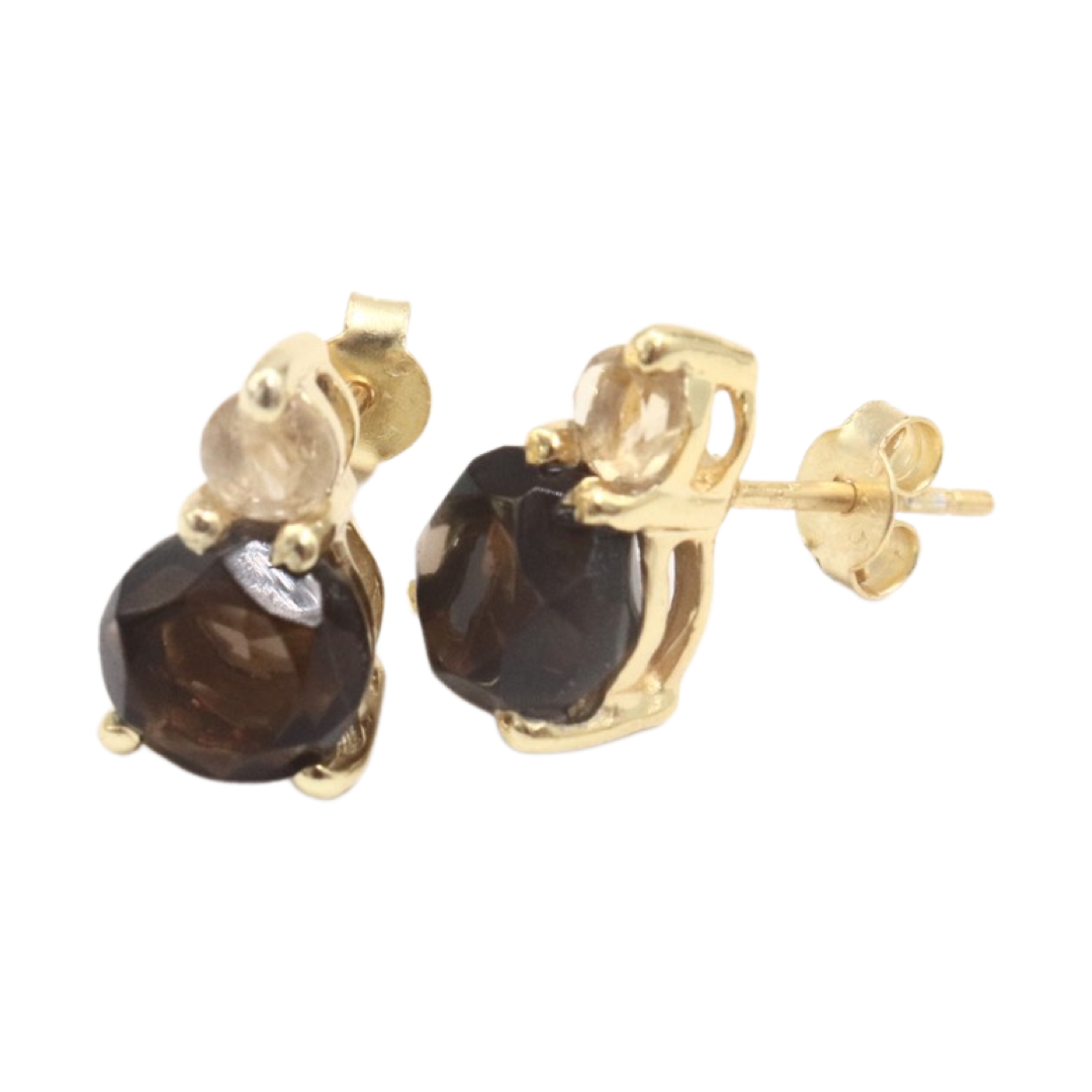 DOUBLE STUDS - Lemon Topaz and Smoky Quartz