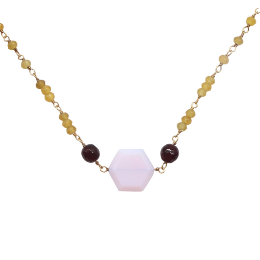 CITRINE GEMSTONE NECKLACE – Pink Opal with Garnets