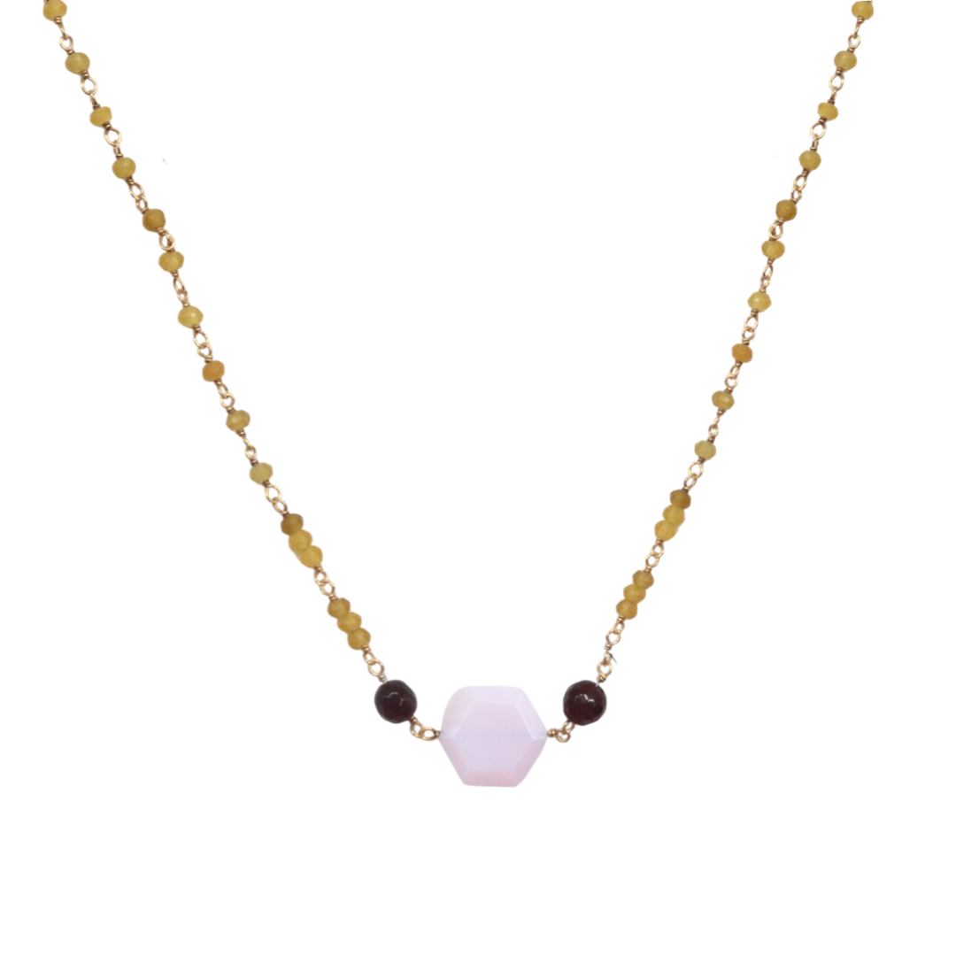 CITRINE GEMSTONE NECKLACE – Pink Opal with Garnets