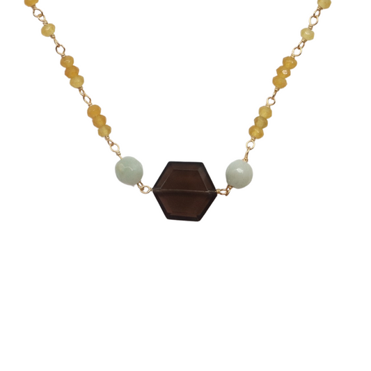 CITRINE GEMSTONE NECKLACE – Smoky Quartz with Amanzonite