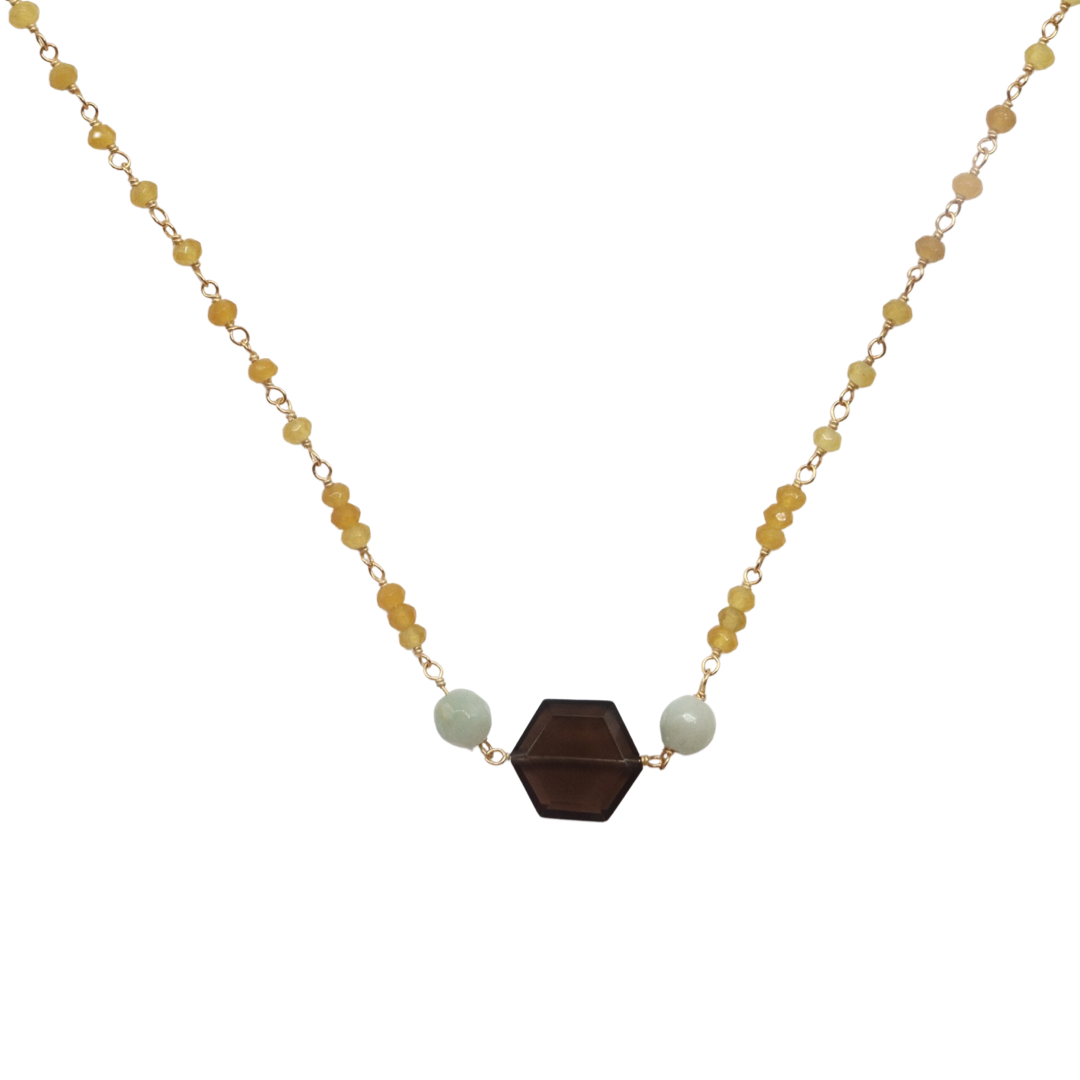 CITRINE GEMSTONE NECKLACE – Smoky Quartz with Amanzonite