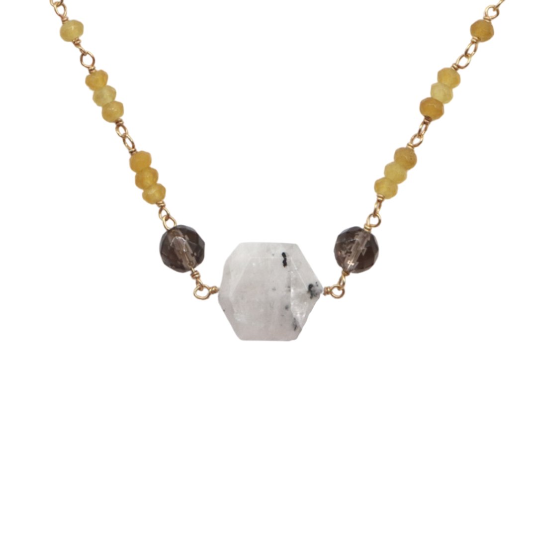 CITRINE GEMSTONE NECKLACE – White Rainbow with Smoky Quartz