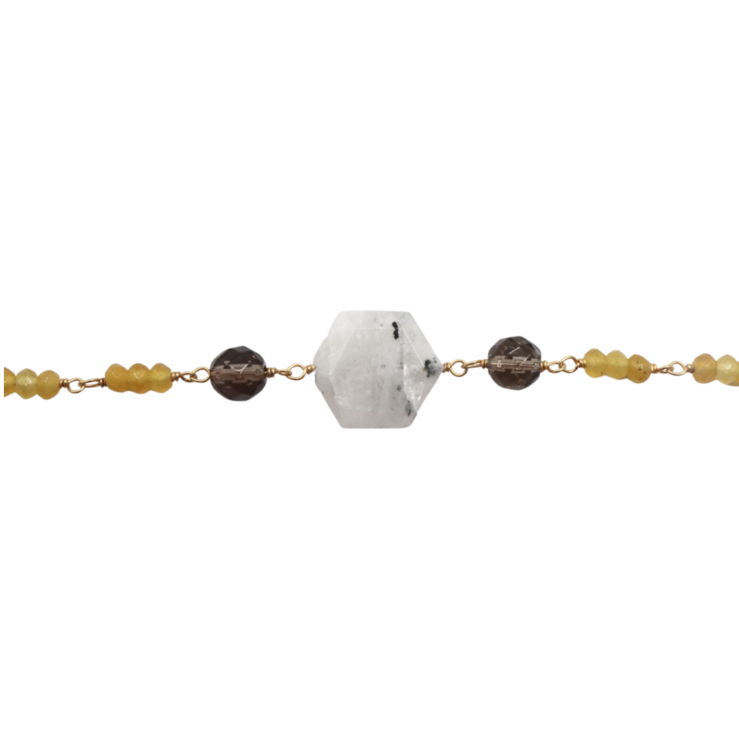 CITRINE GEMSTONE NECKLACE – White Rainbow with Smoky Quartz