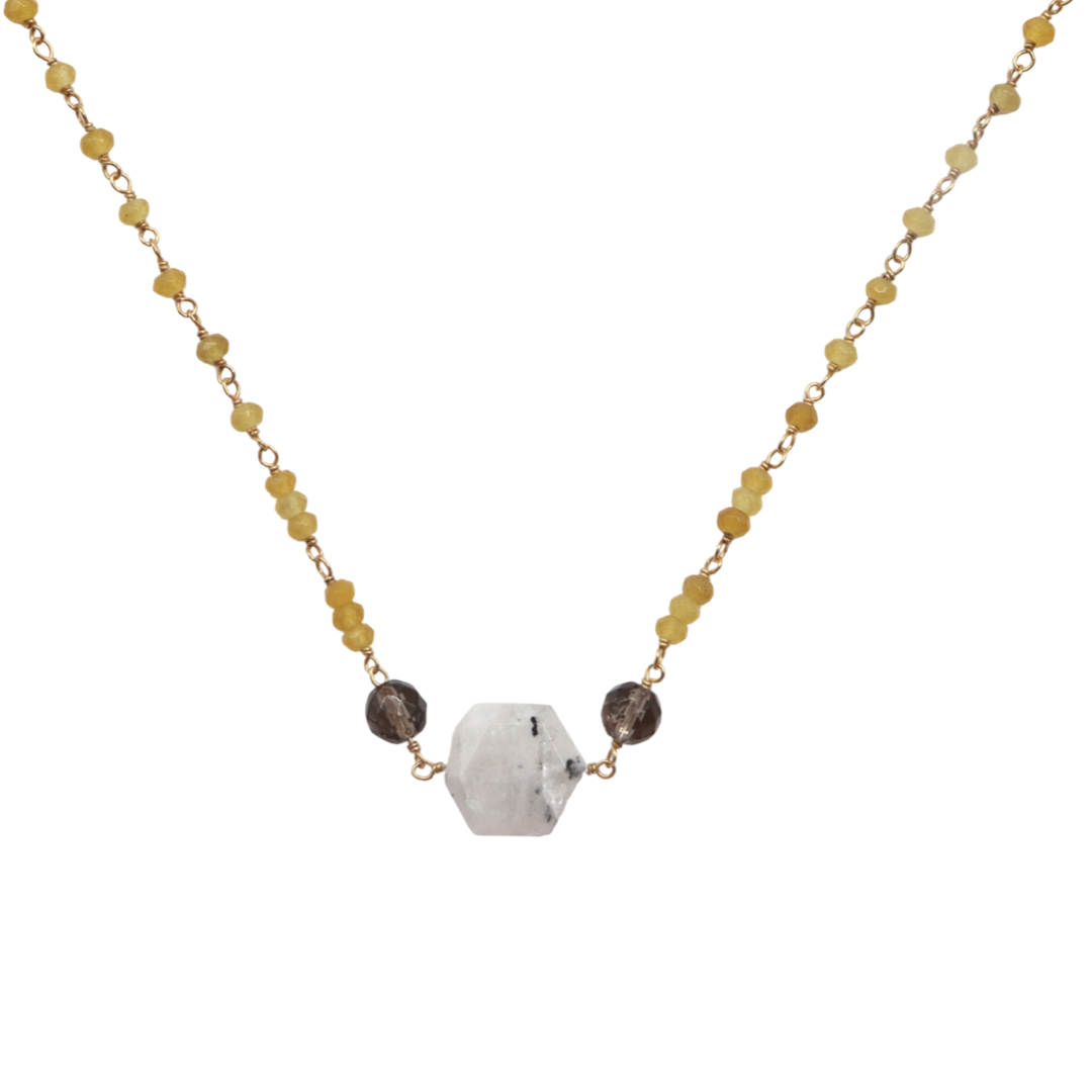 CITRINE GEMSTONE NECKLACE – White Rainbow with Smoky Quartz