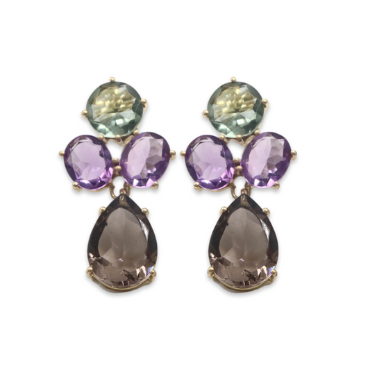 CLUSTER - Green Amethyst, Amethyst and Smoky Quartz