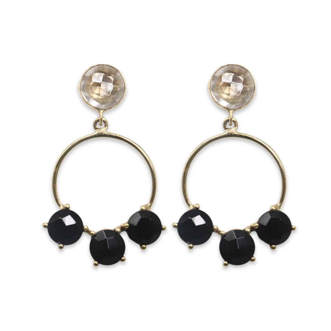 SPANISH FAN - Crystal and Black Onyx