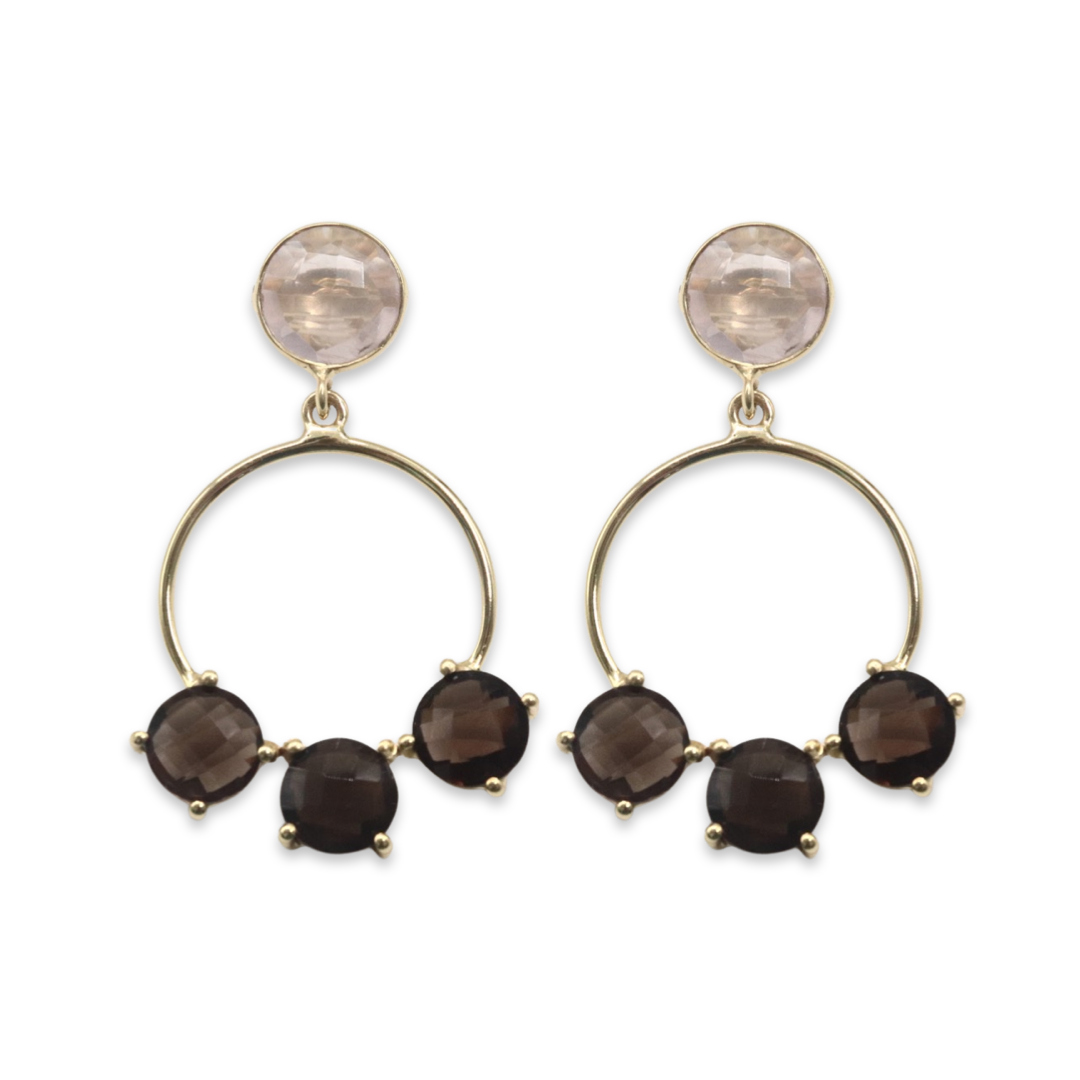SPANISH FAN - Rose Quartz and Smoky Quartz
