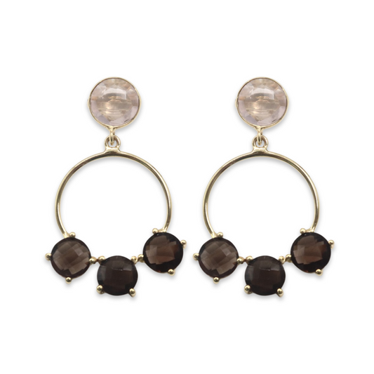 SPANISH FAN - Rose Quartz and Smoky Quartz