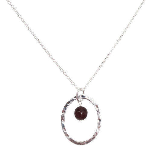 Necklace Silver Halo Gemstone - Garnet