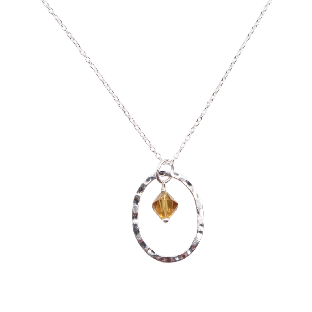 NECKLACE SILVER HALO GEMSTONE NECKLACE - Citrine