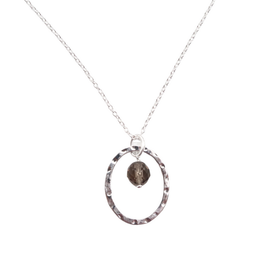 NECKLACE SILVER HALO GEMSTONE NECKLACE - Smoky Quartz