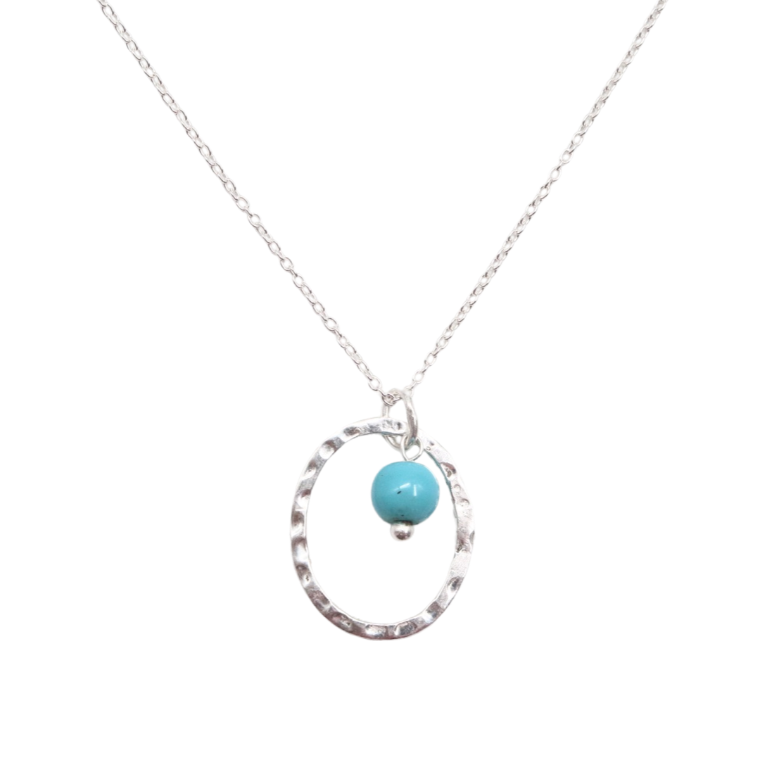 NECKLACE SILVER HALO GEMSTONE NECKLACE - Turquoise
