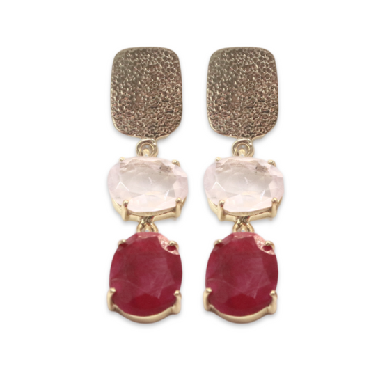 SQUARE STUD DROP -  Rose Quartz and Ruby