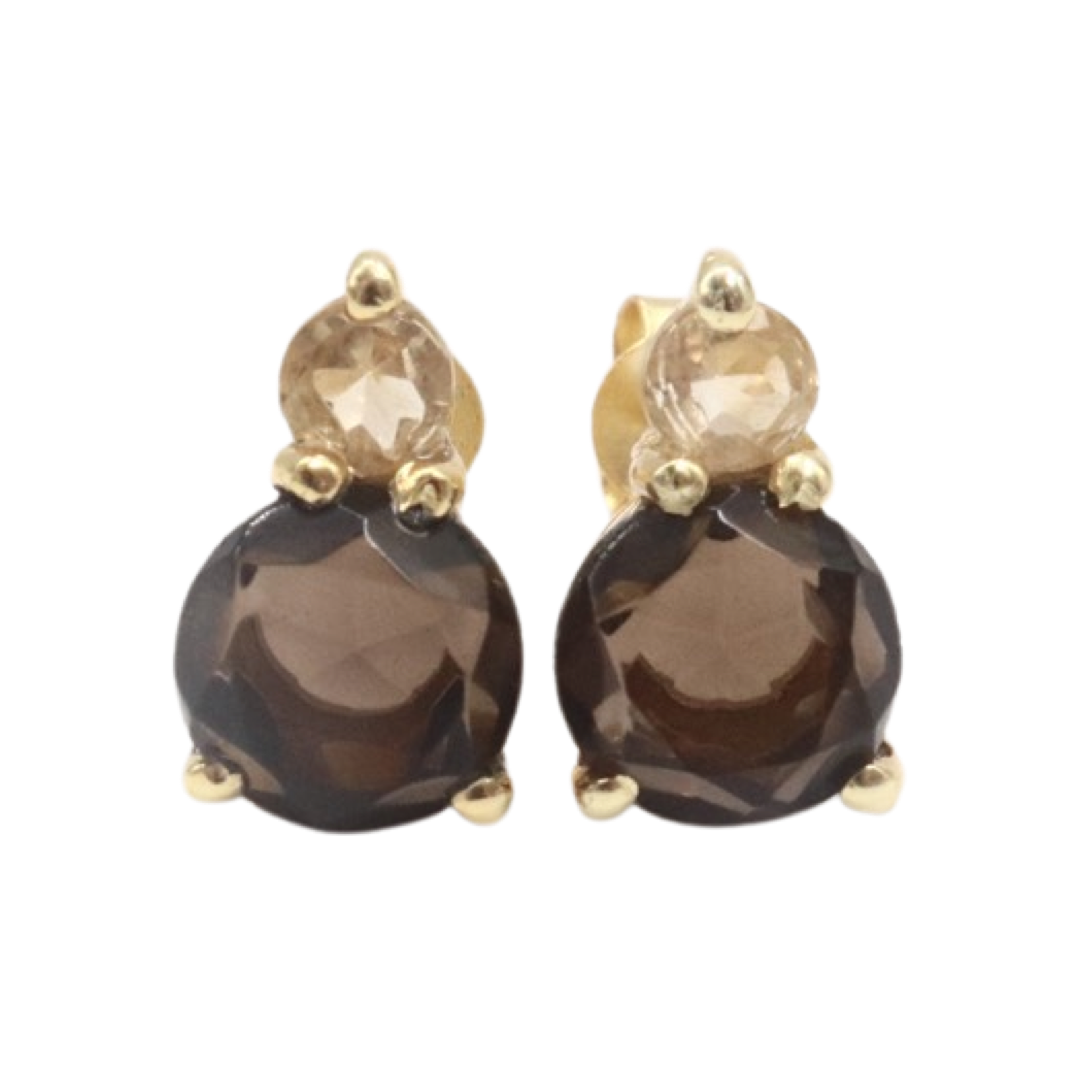 DOUBLE STUDS - Lemon Topaz and Smoky Quartz