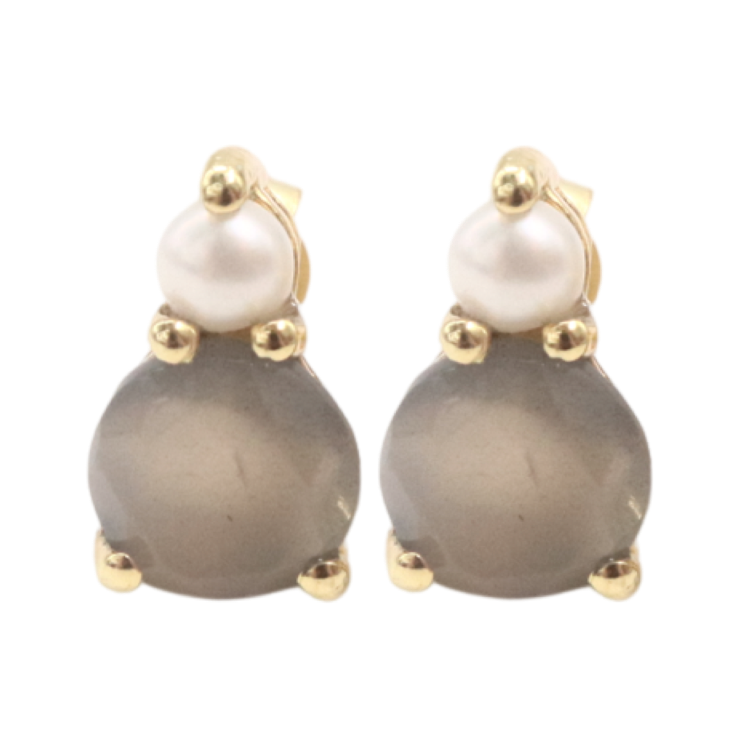 DOUBLE STUDS - Pearl and Grey Moonstone