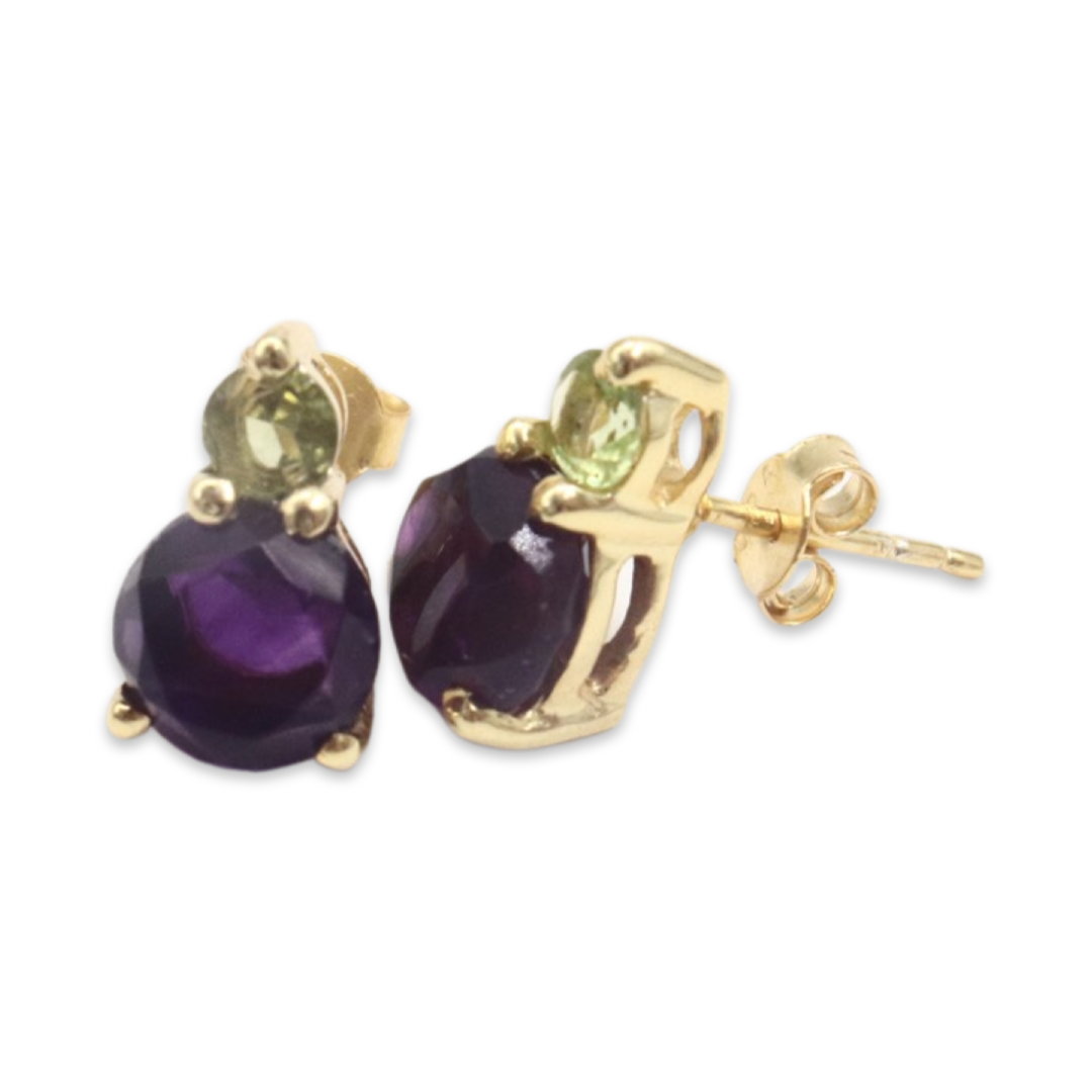 DOUBLE STUDS - Peridot and Amethyst