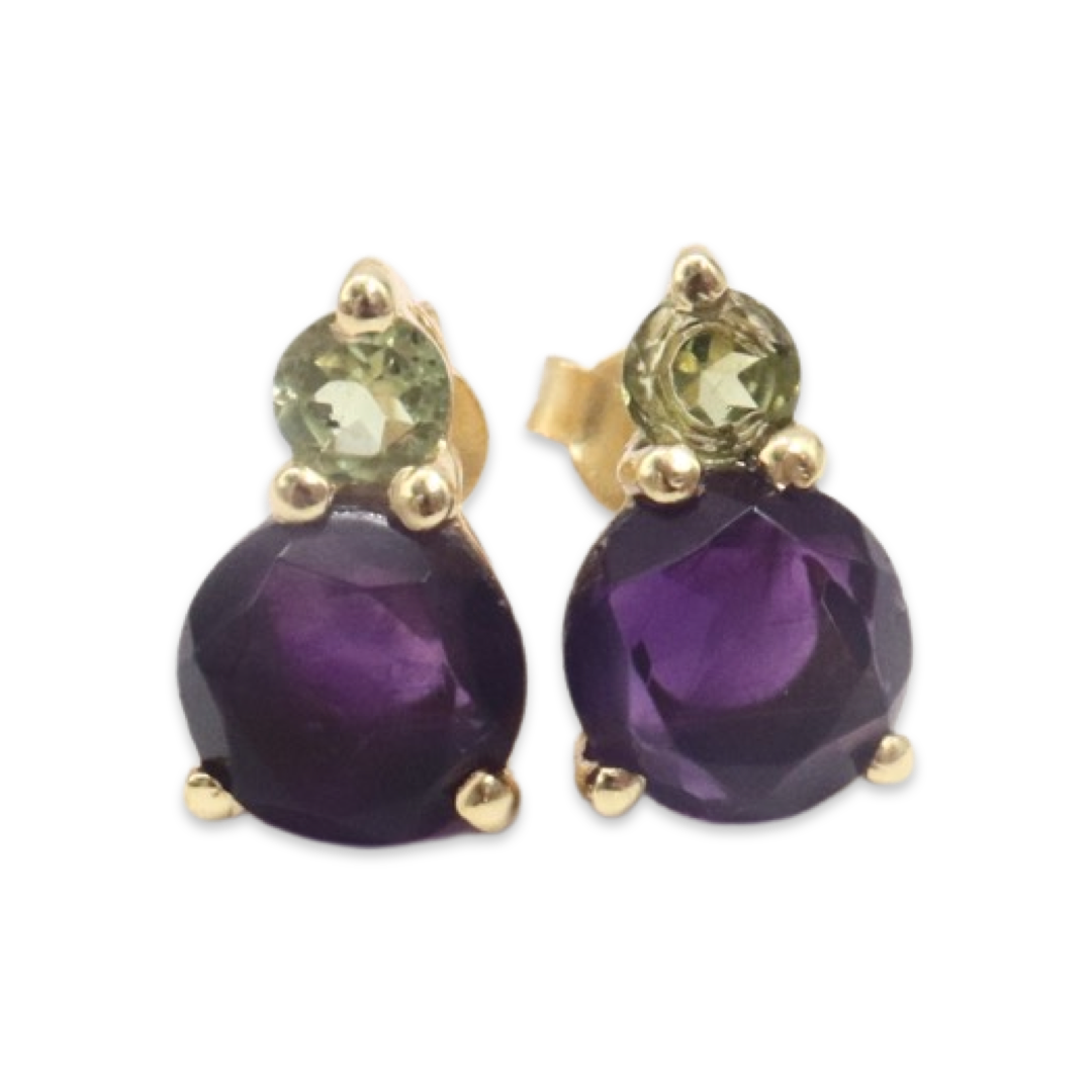 DOUBLE STUDS - Peridot and Amethyst